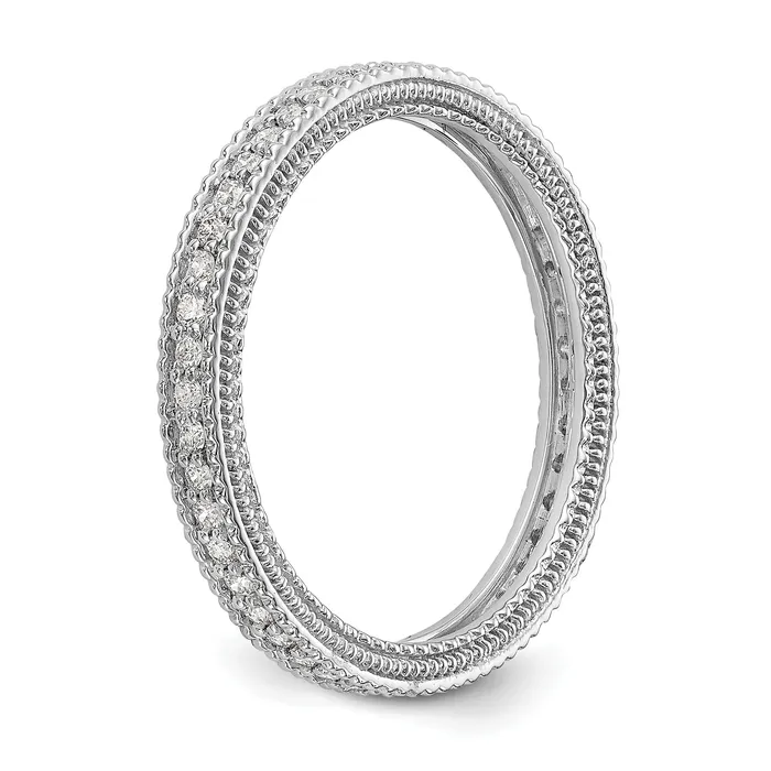 Goldia Rings Solid Real 14k White Gold Polished 13CT Milgrain Edge CZ Eternity Wedding Band Ring