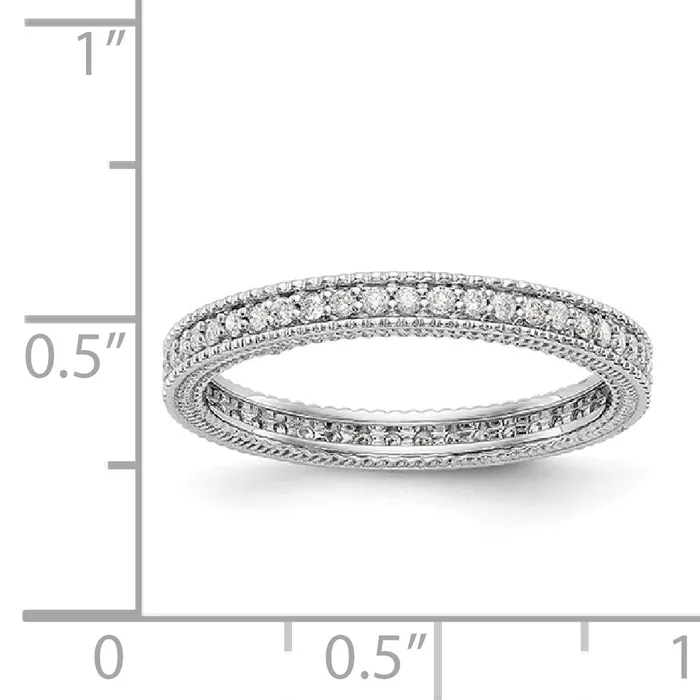 Goldia Rings Solid Real 14k White Gold Polished 13CT Milgrain Edge CZ Eternity Wedding Band Ring