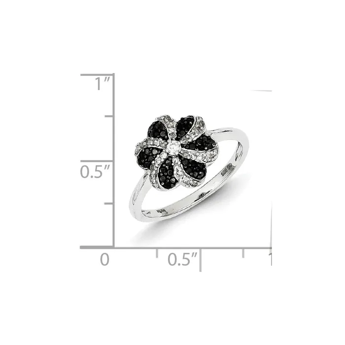 Goldia Rings Sterling Silver Black and White Diamond Flower Ring