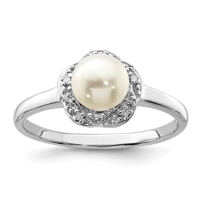 Goldia Rings Sterling Silver Rhodium 6mm FW Cultured Button Pearl u0026 Diamond Ring Goldia Rings Sterling Silver Rhodium 6mm FW Cultured Button Pearl u0026 Diamond Ring