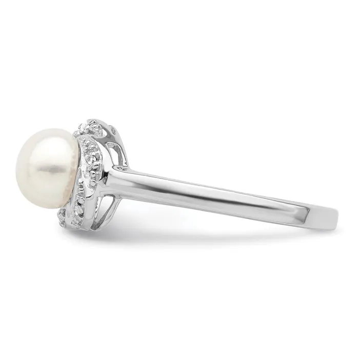 Goldia Rings Sterling Silver Rhodium 6mm FW Cultured Button Pearl u0026 Diamond Ring