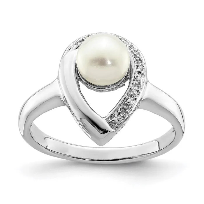 Goldia Rings Sterling Silver Rhodium Plated Diamond and FW Cultured Pearl Ring