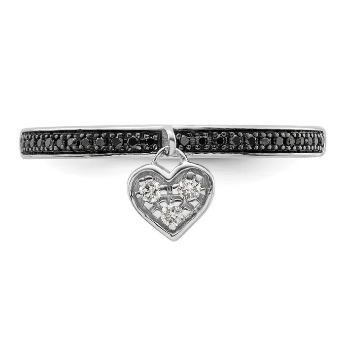 Goldia Rings Sterling Silver Stackable Expressions Heart Black u0026 White Diamond Ring