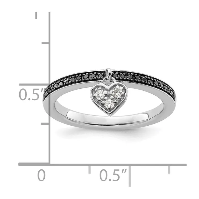 Goldia Rings Sterling Silver Stackable Expressions Heart Black u0026 White Diamond Ring