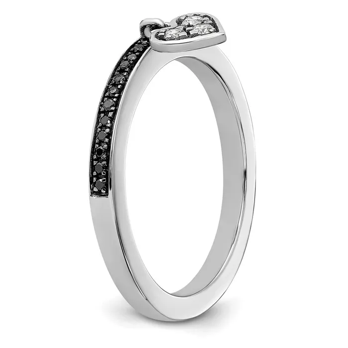 Goldia Rings Sterling Silver Stackable Expressions Heart Black u0026 White Diamond Ring