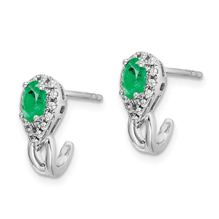 Goldia Solid 14k White Gold 18Ct Simulated CZ and Emerald Earrings Earrings