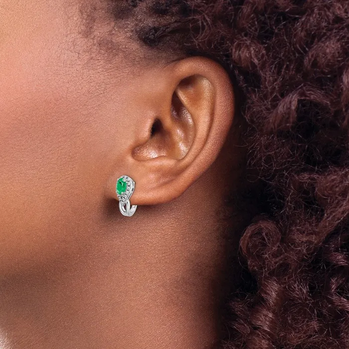 Goldia Solid 14k White Gold 18Ct Simulated CZ and Emerald Earrings Earrings