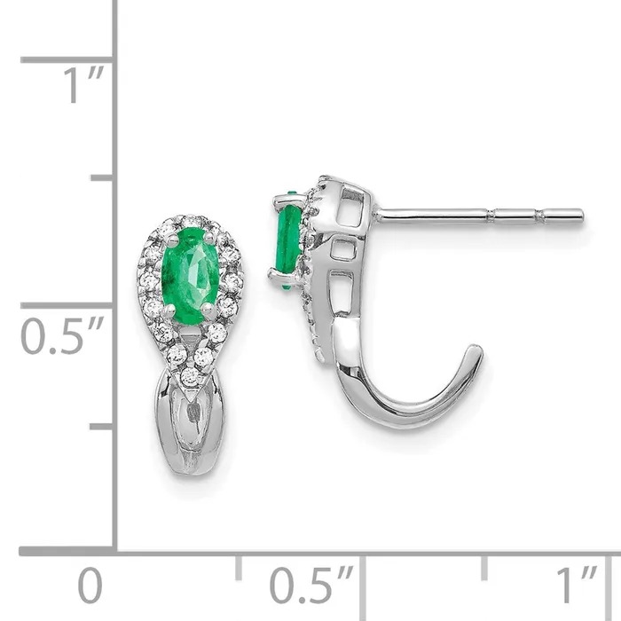 Goldia Solid 14k White Gold 18Ct Simulated CZ and Emerald Earrings Earrings