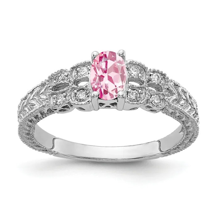 Goldia Solid 14k White Gold 6x4mm Oval Simulated Pink Tourmaline A CZ Ring Rings Goldia Solid 14k White Gold 6x4mm Oval Simulated Pink Tourmaline A CZ Ring Rings