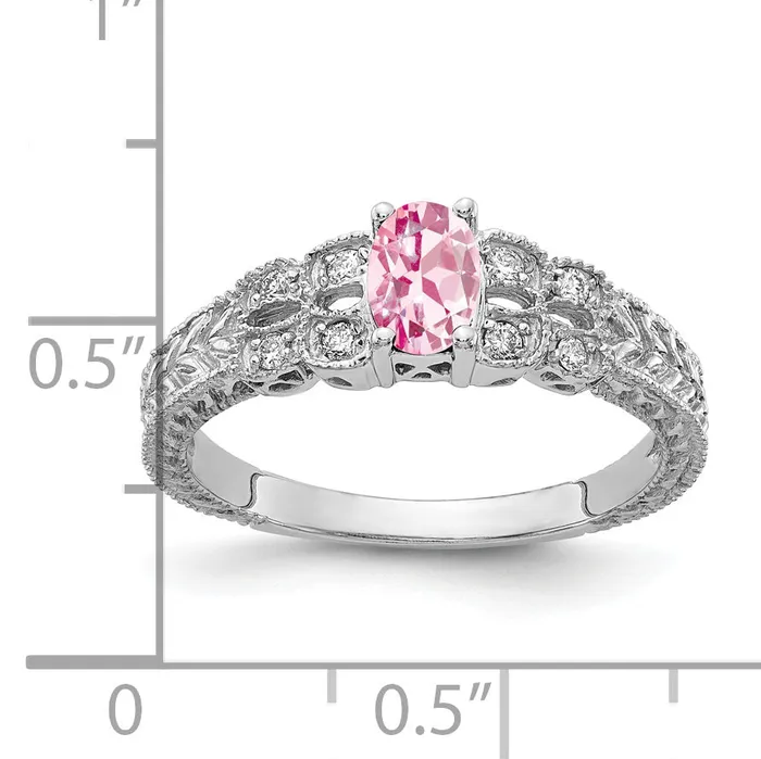 Goldia Solid 14k White Gold 6x4mm Oval Simulated Pink Tourmaline A CZ Ring Rings