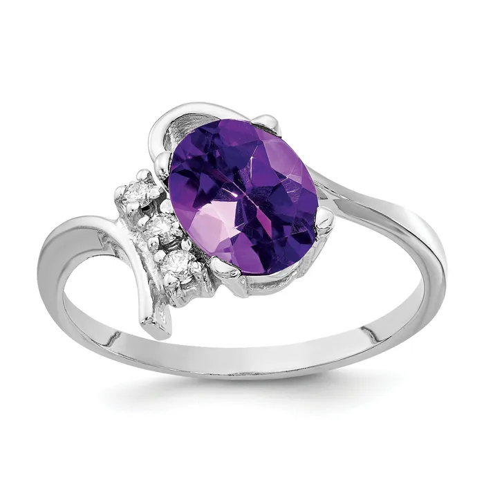 Goldia Solid 14k White Gold 8x6mm Oval Simulated Amethyst AA CZ Ring Rings Goldia Solid 14k White Gold 8x6mm Oval Simulated Amethyst AA CZ Ring Rings