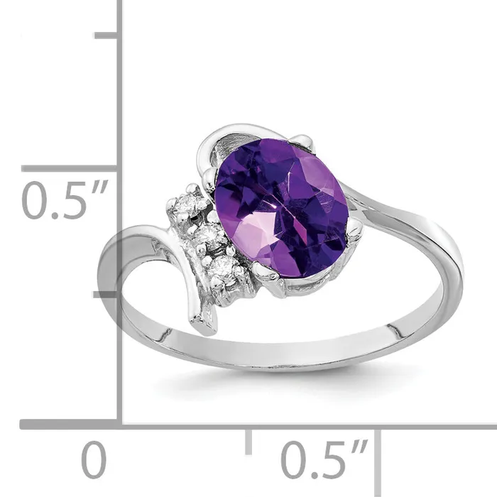 Goldia Solid 14k White Gold 8x6mm Oval Simulated Amethyst AA CZ Ring Rings
