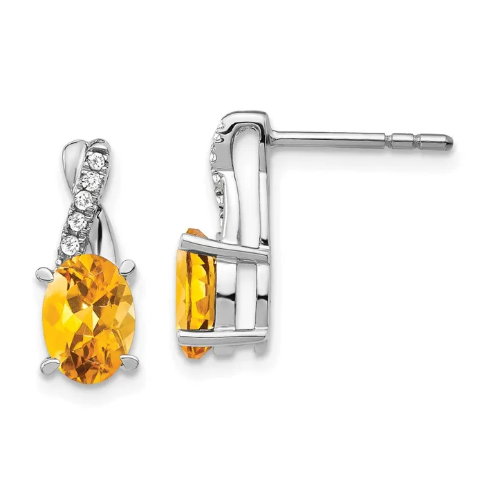 Goldia Solid 14k White Gold Simulated Citrine and CZ Earrings Earrings