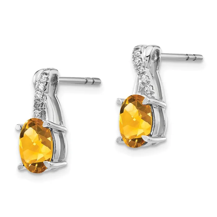 Goldia Solid 14k White Gold Simulated Citrine and CZ Earrings Earrings
