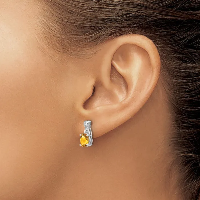 Goldia Solid 14k White Gold Simulated Citrine and CZ Earrings Earrings
