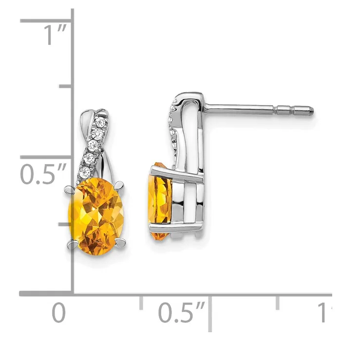Goldia Solid 14k White Gold Simulated Citrine and CZ Earrings Earrings