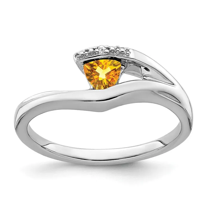 Goldia Solid 14k White Gold Trillion Simulated Citrine and CZ Ring Rings Goldia Solid 14k White Gold Trillion Simulated Citrine and CZ Ring Rings