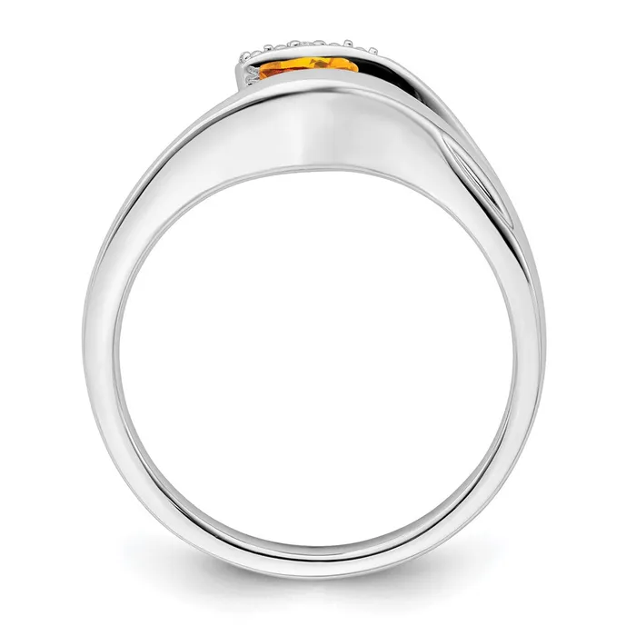 Goldia Solid 14k White Gold Trillion Simulated Citrine and CZ Ring Rings