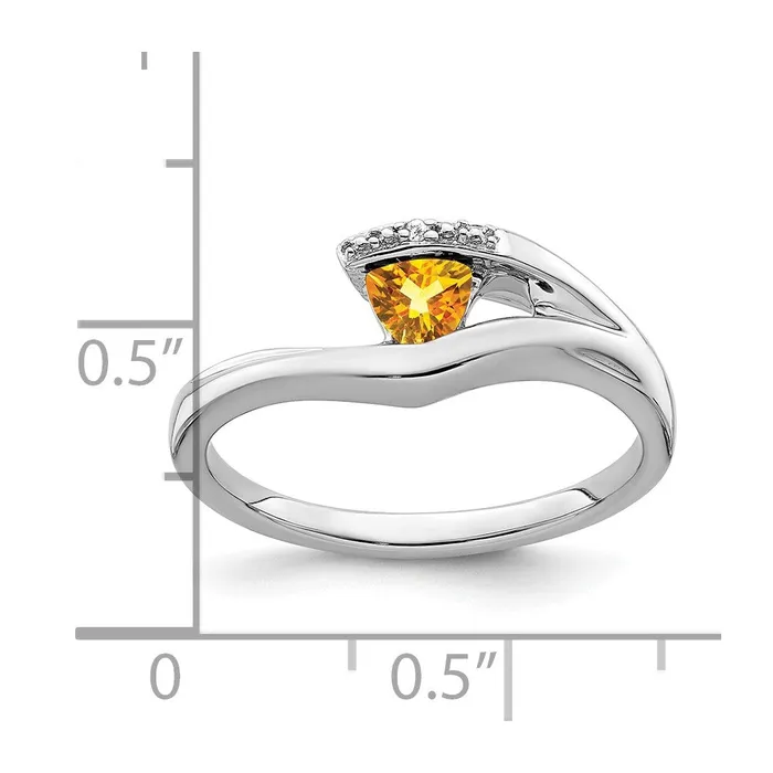 Goldia Solid 14k White Gold Trillion Simulated Citrine and CZ Ring Rings
