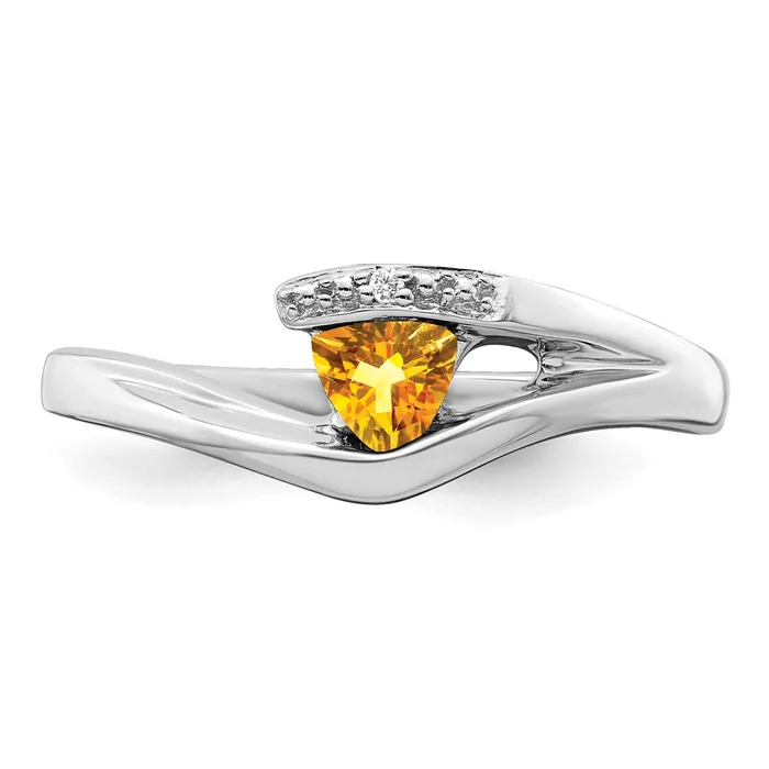 Goldia Solid 14k White Gold Trillion Simulated Citrine and CZ Ring Rings