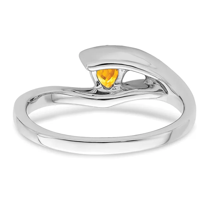Goldia Solid 14k White Gold Trillion Simulated Citrine and CZ Ring Rings