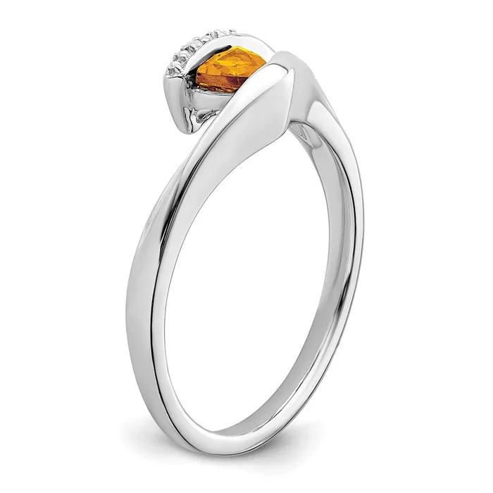 Goldia Solid 14k White Gold Trillion Simulated Citrine and CZ Ring Rings