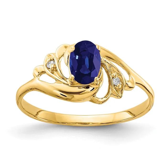 Goldia Solid 14k Yellow Gold 6x4mm Oval Simulated Sapphire A CZ Ring Rings