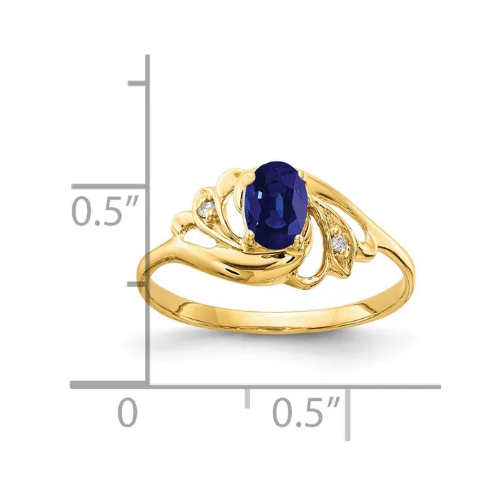 Goldia Solid 14k Yellow Gold 6x4mm Oval Simulated Sapphire A CZ Ring Rings