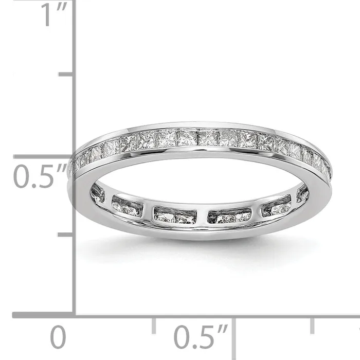 Goldia Solid Real 14k White Gold Polished 3ct Princess Channel Set CZ Eternity Wedding Band Ring Rings