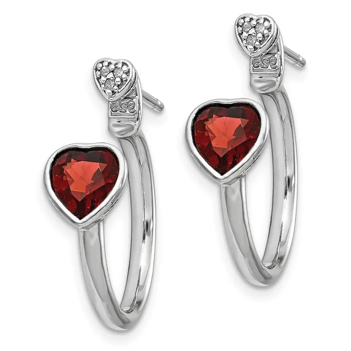Goldia Sterling Silver Diamond u0026 Garnet Heart Front u0026 Back Post Earrings Earrings