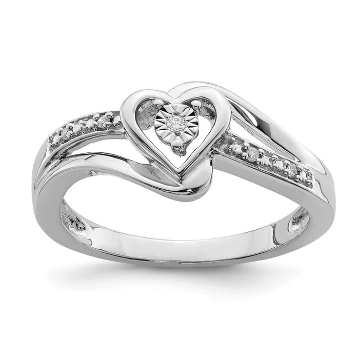 Goldia Sterling Silver Rhodium Plated Diamond Heart Ring Rings