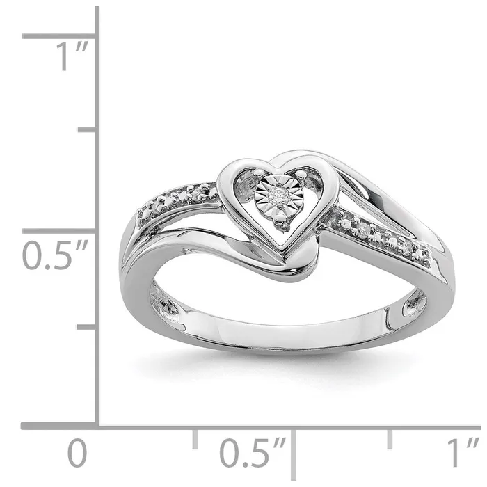 Goldia Sterling Silver Rhodium Plated Diamond Heart Ring Rings