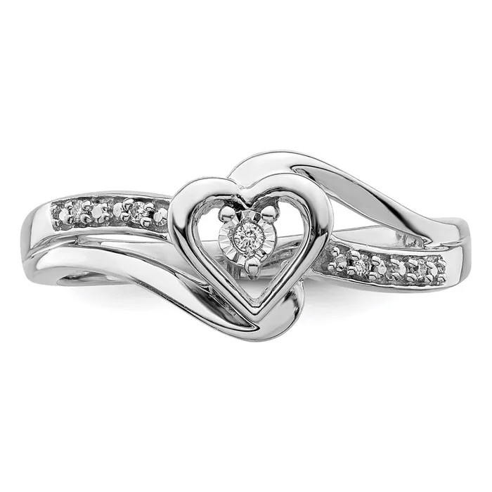 Goldia Sterling Silver Rhodium Plated Diamond Heart Ring Rings