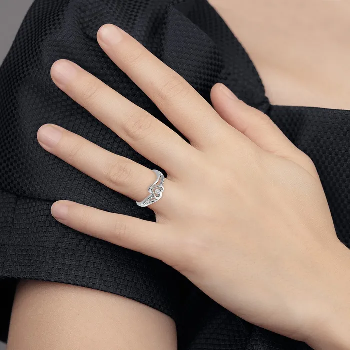 Goldia Sterling Silver Rhodium Plated Diamond Heart Ring Rings