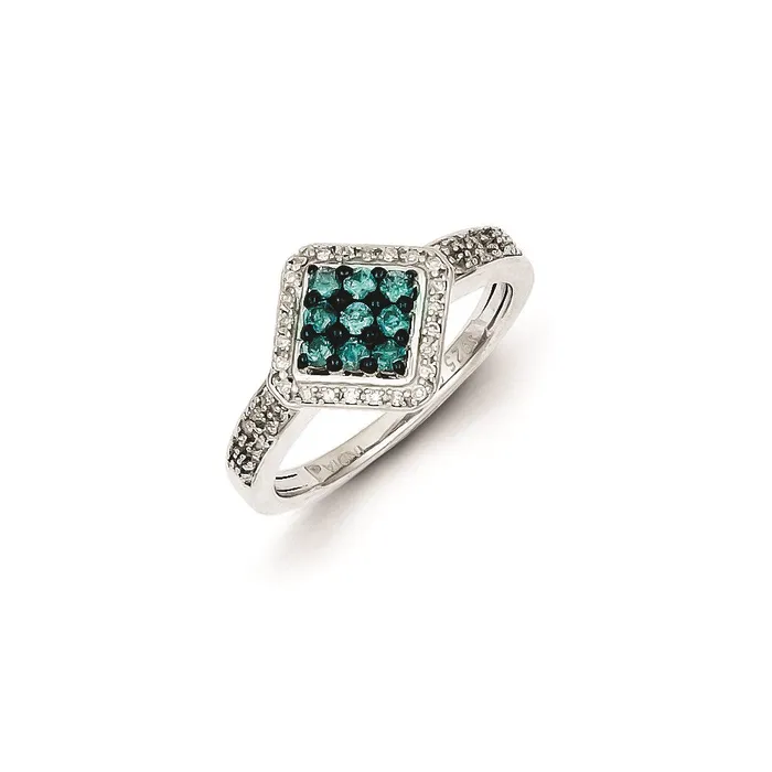 Goldia Sterling Silver with WhiteBlue Diamonds Square Ring Rings