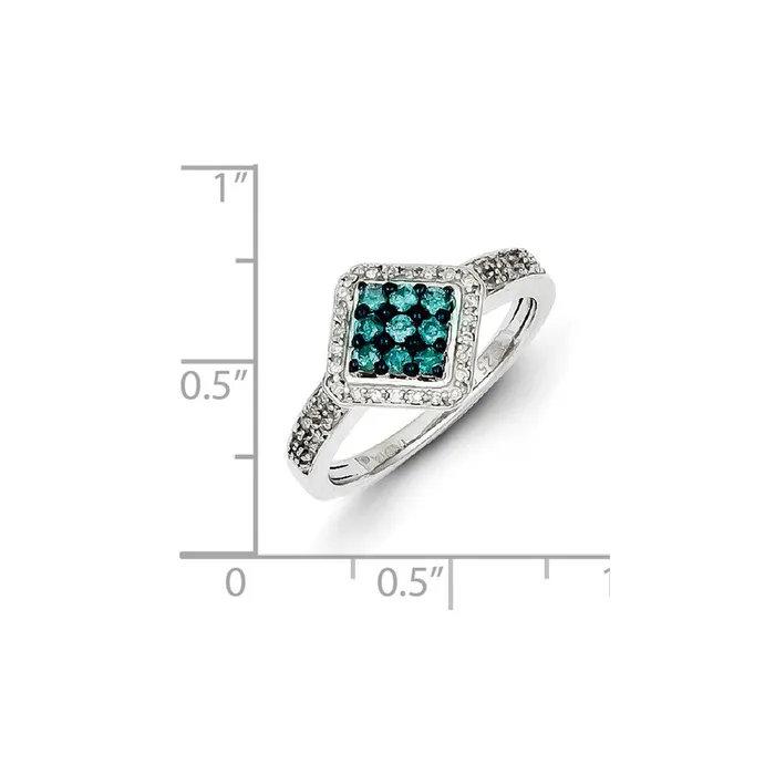 Goldia Sterling Silver with WhiteBlue Diamonds Square Ring Rings