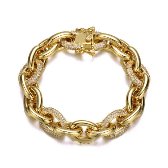 JMS always Bracelets Original Rachel Glauber 14k Yellow Gold Plated with Cubic Zirconia Chunky Tubular Oval Cable Chain Bracelet JMS always Bracelets Original Rachel Glauber 14k Yellow Gold Plated with Cubic Zirconia Chunky Tubular Oval Cable Chain Bracelet