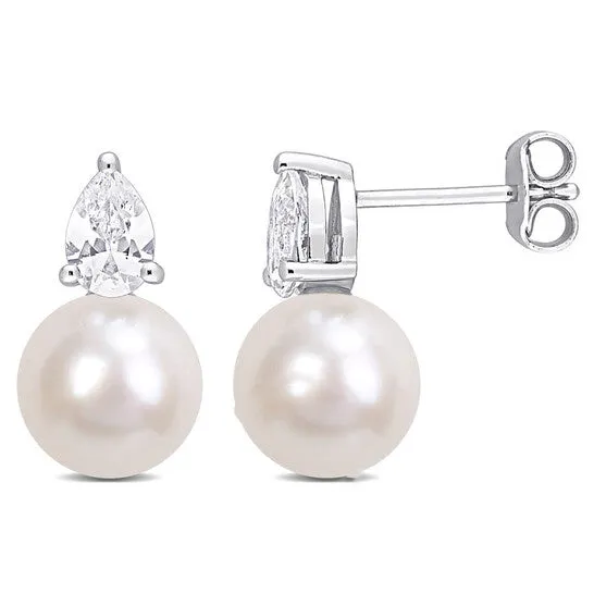 JMS always Earrings Original AMOUR 859mm White Freshwater Cultured Pearl and 1 13 CT TGW Created White Sapphire Stud Earrings In Sterling Silver JMS always Earrings Original AMOUR 859mm White Freshwater Cultured Pearl and 1 13 CT TGW Created White Sapphire Stud Earrings In Sterling Silver