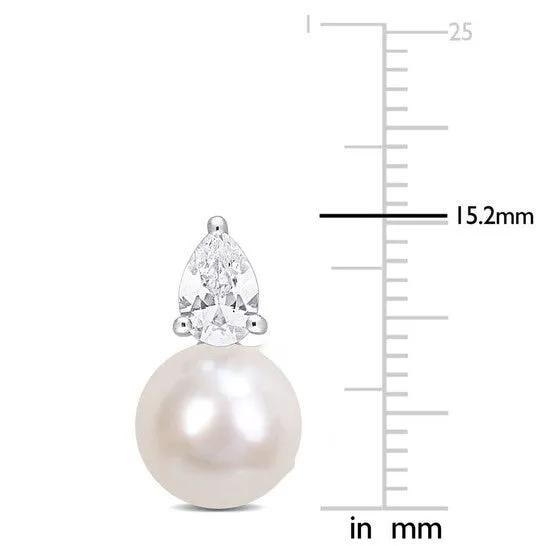 JMS always Earrings Original AMOUR 859mm White Freshwater Cultured Pearl and 1 13 CT TGW Created White Sapphire Stud Earrings In Sterling Silver JMS always Earrings Original AMOUR 859mm White Freshwater Cultured Pearl and 1 13 CT TGW Created White Sapphire Stud Earrings In Sterling Silver