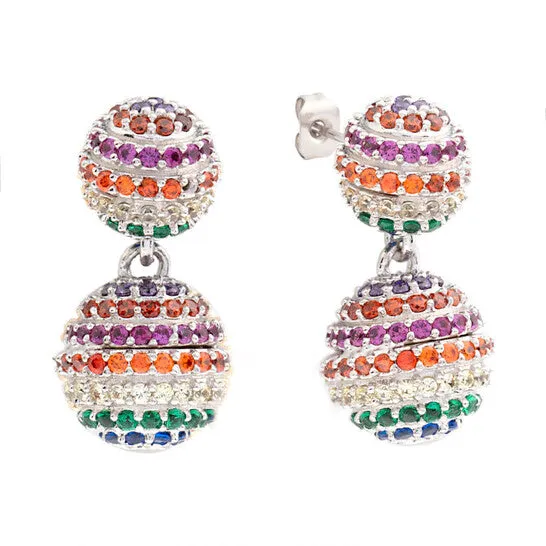 JMS always Earrings Original Elegant Confetti Womens 18K White Gold Plated Rainbow CZ Simulated Diamond Pave Ball Drop Statement Earrings JMS always Earrings Original Elegant Confetti Womens 18K White Gold Plated Rainbow CZ Simulated Diamond Pave Ball Drop Statement Earrings