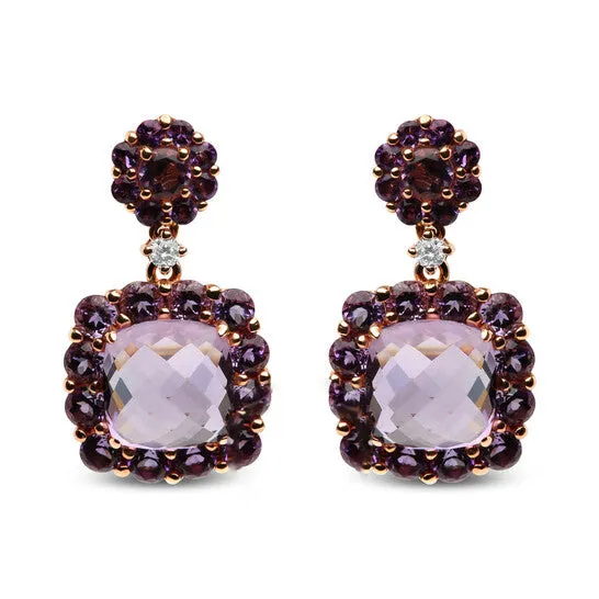 JMS always Earrings Original Haus of Brilliance 18K Rose Gold Diamond Accent and Pink and Purple Amethyst Gemstone Halo Dangle Drop Earrings JMS always Earrings Original Haus of Brilliance 18K Rose Gold Diamond Accent and Pink and Purple Amethyst Gemstone Halo Dangle Drop Earrings