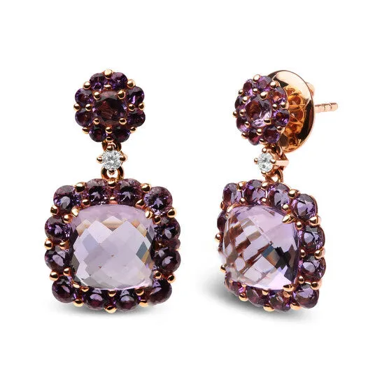 JMS always Earrings Original Haus of Brilliance 18K Rose Gold Diamond Accent and Pink and Purple Amethyst Gemstone Halo Dangle Drop Earrings JMS always Earrings Original Haus of Brilliance 18K Rose Gold Diamond Accent and Pink and Purple Amethyst Gemstone Halo Dangle Drop Earrings