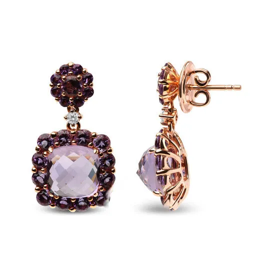 JMS always Earrings Original Haus of Brilliance 18K Rose Gold Diamond Accent and Pink and Purple Amethyst Gemstone Halo Dangle Drop Earrings JMS always Earrings Original Haus of Brilliance 18K Rose Gold Diamond Accent and Pink and Purple Amethyst Gemstone Halo Dangle Drop Earrings