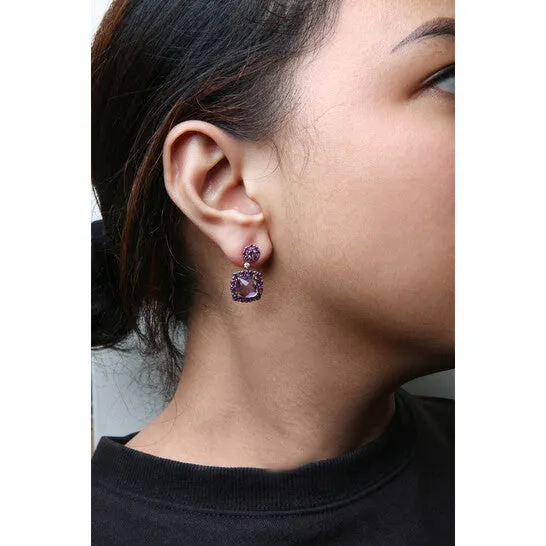 JMS always Earrings Original Haus of Brilliance 18K Rose Gold Diamond Accent and Pink and Purple Amethyst Gemstone Halo Dangle Drop Earrings JMS always Earrings Original Haus of Brilliance 18K Rose Gold Diamond Accent and Pink and Purple Amethyst Gemstone Halo Dangle Drop Earrings