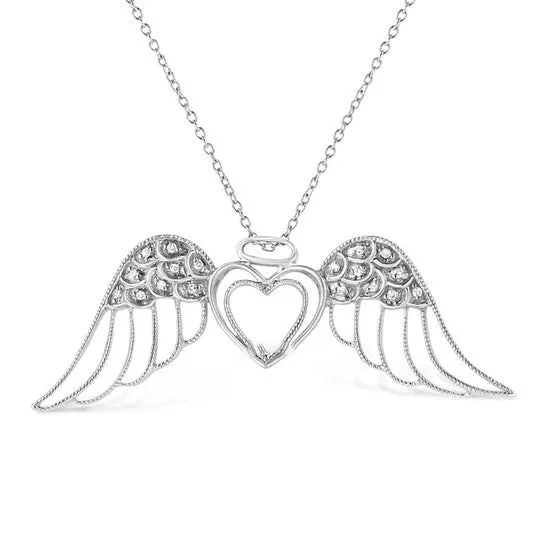 JMS always Necklaces Original Haus of Brilliance 925 Sterling Silver PaveSet Diamond Accent Angel Wing 18 Double Heart Pendant Necklace IJ Color I1I2 Clarity JMS always Necklaces Original Haus of Brilliance 925 Sterling Silver PaveSet Diamond Accent Angel Wing 18 Double Heart Pendant Necklace IJ Color I1I2 Clarity