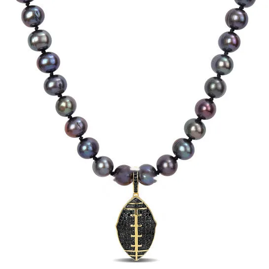 JMS always Original 775mm Black Cultured Freshwater Pearl and 58 CT TW Black Diamond Necklace with Large Lobster Clasp in Yellow Black Plated Sterling Silver Necklaces JMS always Original 775mm Black Cultured Freshwater Pearl and 58 CT TW Black Diamond Necklace with Large Lobster Clasp in Yellow Black Plated Sterling Silver Necklaces