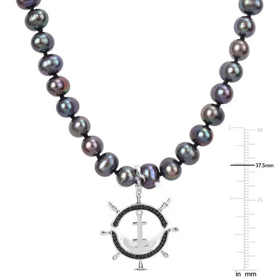 JMS always Original 775mm Black Cultured Freshwater Pearl and 58 CT TW Black Diamond Necklace with Large Lobster Clasp in Yellow Black Plated Sterling Silver Necklaces JMS always Original 775mm Black Cultured Freshwater Pearl and 58 CT TW Black Diamond Necklace with Large Lobster Clasp in Yellow Black Plated Sterling Silver Necklaces