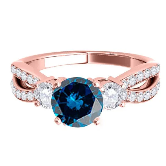 JMS always Original Maulijewels 175 Carat Blue White Diamond Engagement Ring For Women In 14K Rose Solid Gold Rings JMS always Original Maulijewels 175 Carat Blue White Diamond Engagement Ring For Women In 14K Rose Solid Gold Rings