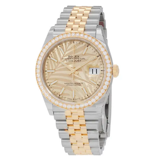 JMS always Original Rolex Datejust 36 Automatic Champagne Palm Motif Dial Chronometer Diamond Watch 126283CSPLMJ Watches JMS always Original Rolex Datejust 36 Automatic Champagne Palm Motif Dial Chronometer Diamond Watch 126283CSPLMJ Watches