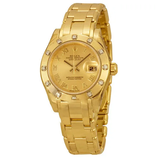 JMS always PreStyled Sets Original Rolex LadyDatejust Pearlmaster Champagne Dial 18K Yellow Gold Automatic Ladies Watch 80318CRPM